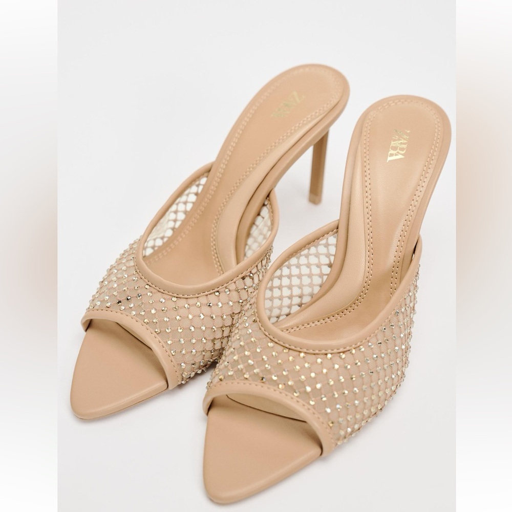 Heeled Rhinestone Mesh Mule, brand new with tags. Sold out on Zara website!